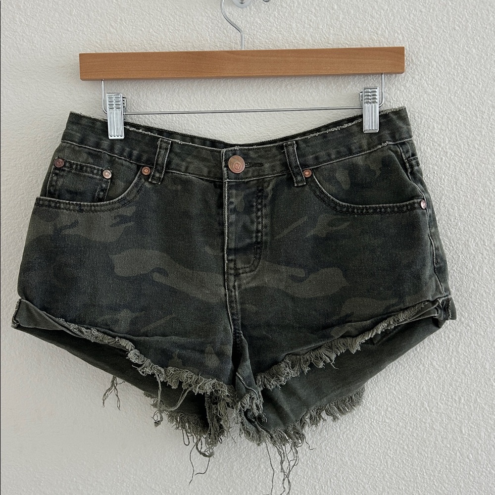 Cotton On Camouflage Distressed Jean Shorts